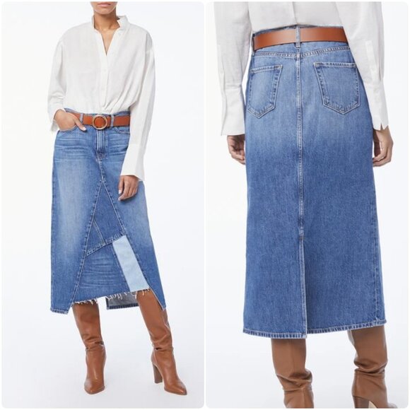 NWT Frame Denim Le Midi Patchwork Denim Midi Skirt Cahill Size 25, 26 $275 - Picture 5 of 16